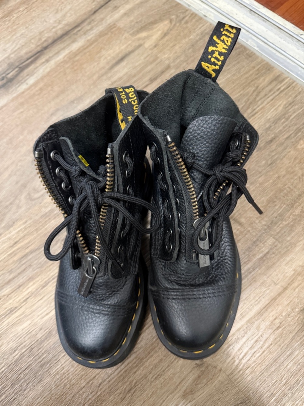 Dr. Martens Black Leather Lace-Up Combat Boots with Zipper